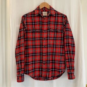 American Eagle Orange-Red and Blue Plaid Flannel Men's Shirt